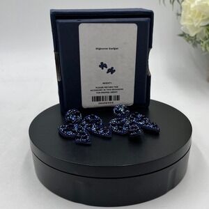 Mignonne Gavigan Lorraine Blue Czech Crystal Bead Pearl Leather Back Bow Earring